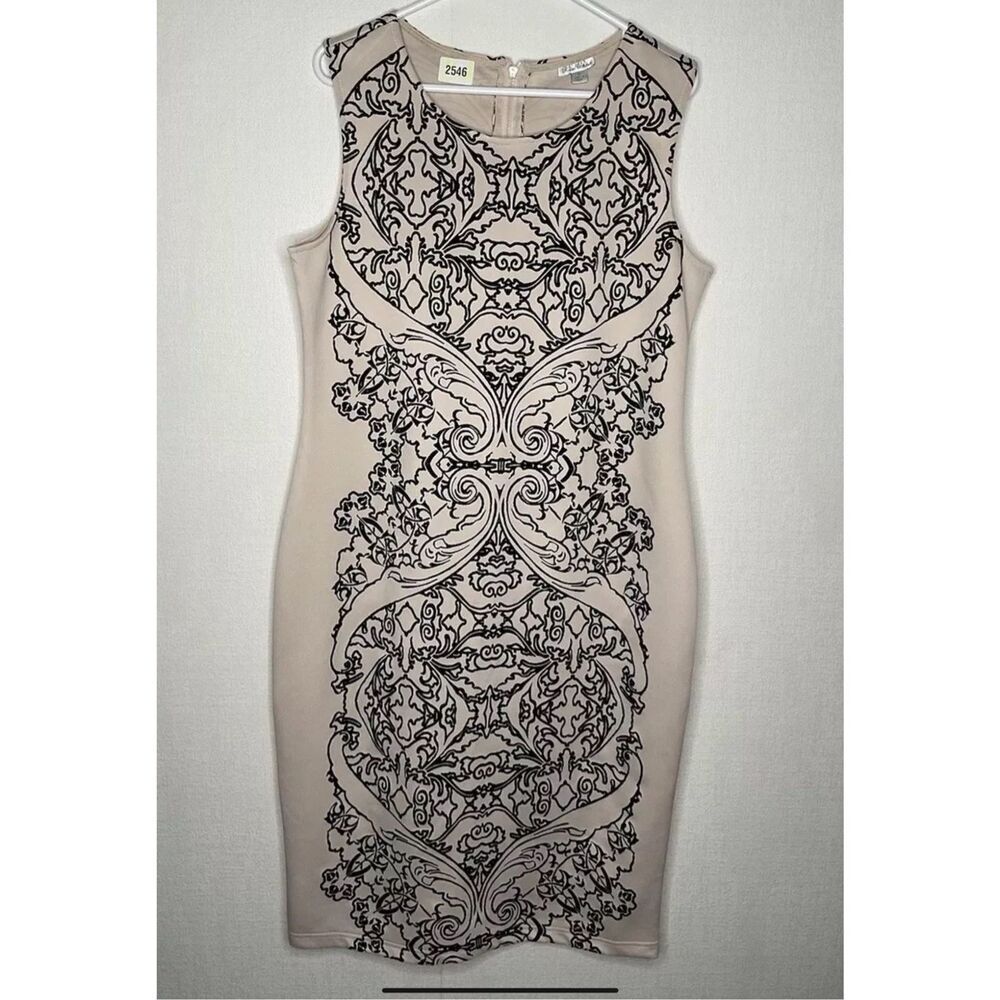 Olivia Matthews Nude Dress‎ Womens XL Black Velvet Ornament Sheath Knee Length